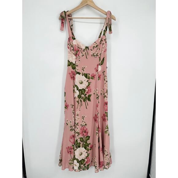 REFORMATION Nadira Tie Strap Midi Dress Floral Sweetheart Smocked Maxi Pink - Picture 6 of 16